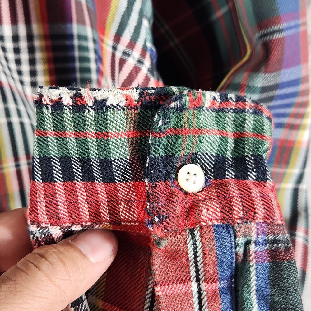 Ralph Lauren Shirt Large Vintage 1990s Denim Tartan Plaid Button Up - Picture 7 of 10